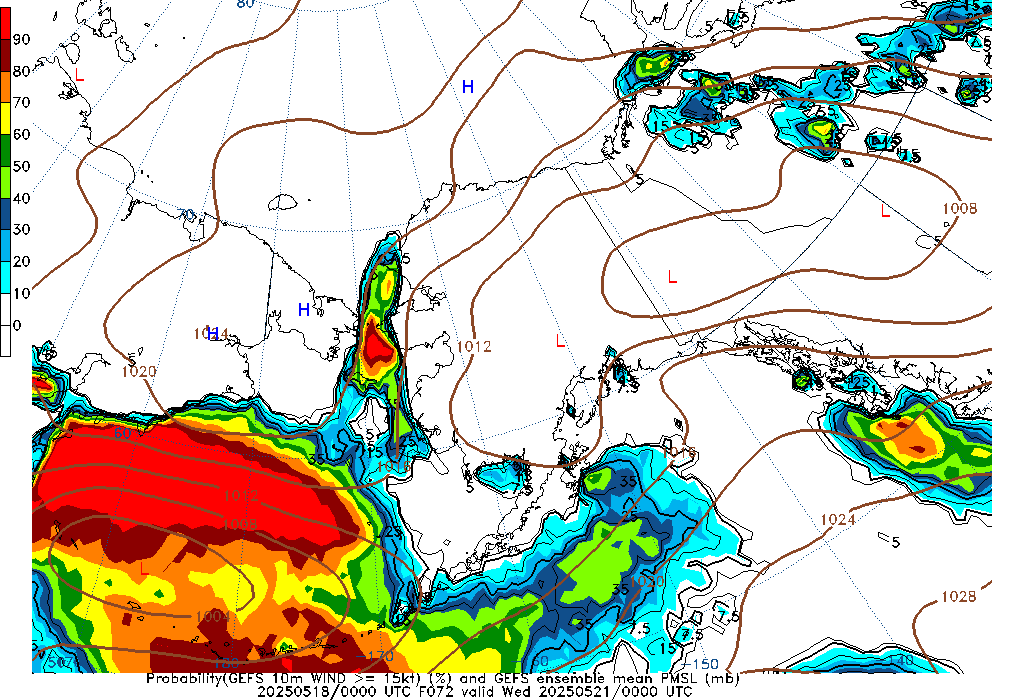 GEFS 072 Hour Prob 10m Wind >= 15kt image
