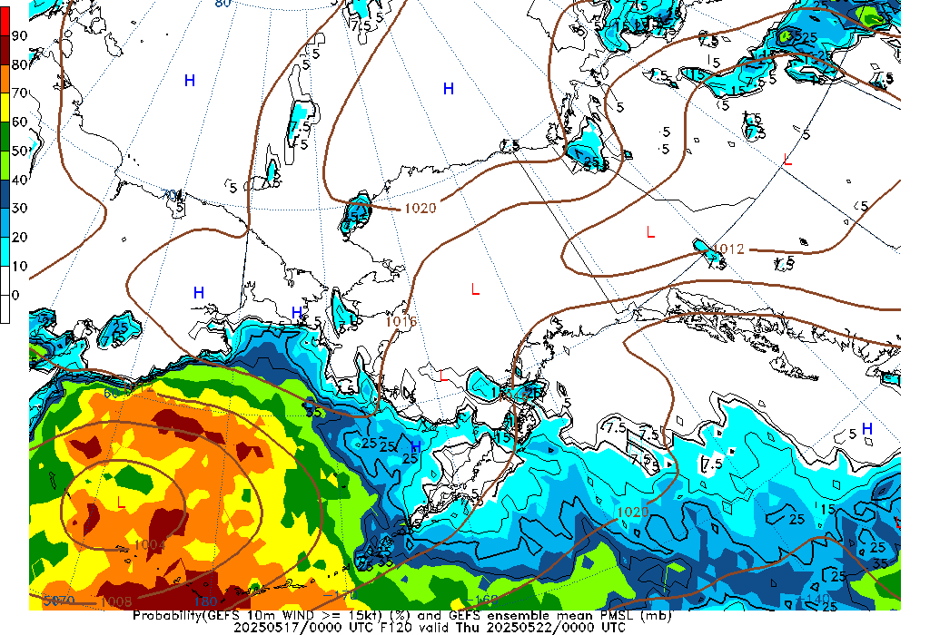 GEFS 120 Hour Prob 10m Wind >= 15kt image