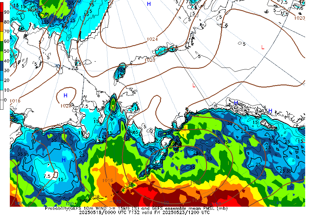 GEFS 132 Hour Prob 10m Wind >= 15kt image