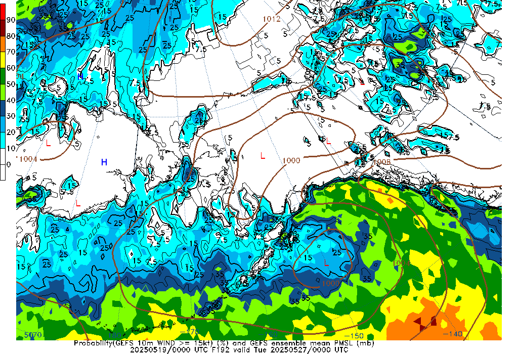 GEFS 192 Hour Prob 10m Wind >= 15kt image