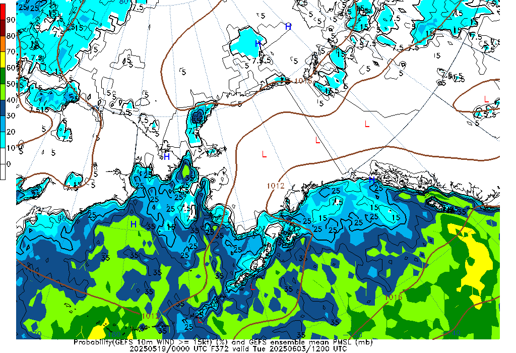 GEFS 372 Hour Prob 10m Wind >= 15kt image