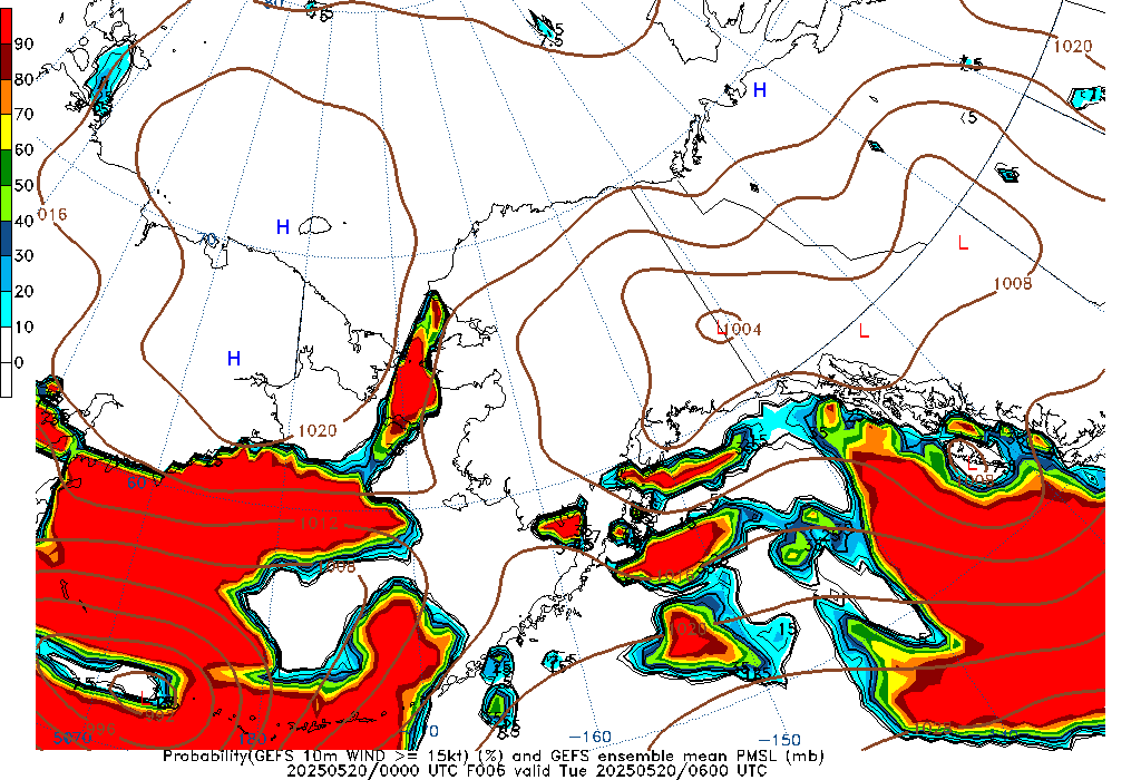 GEFS 006 Hour Prob 10m Wind >= 15kt image