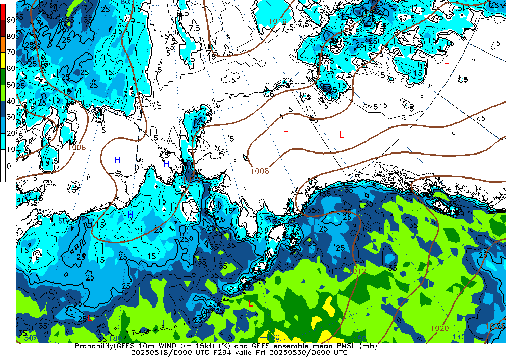 GEFS 294 Hour Prob 10m Wind >= 15kt image